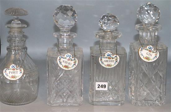 7 decanters and 4 wine labels